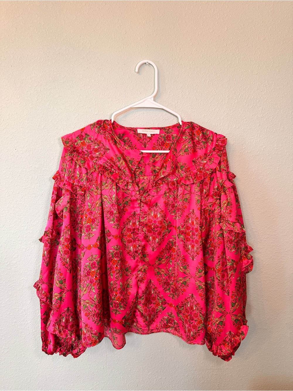 Olivaceous Hot Pink Floral Ruffle Blouse
